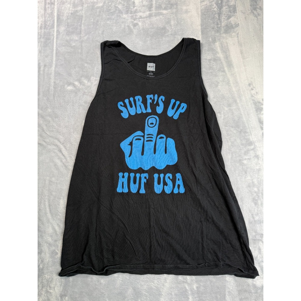 HUF USA Surf's Up Tank Top Mens XL Black Graphic Skate Sleeveless Everyday Wear